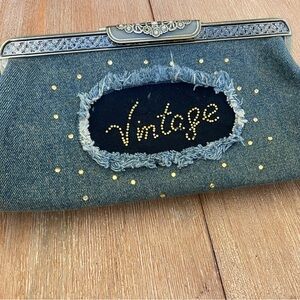 Vintage Denim Clutch with Rhinestone Detail